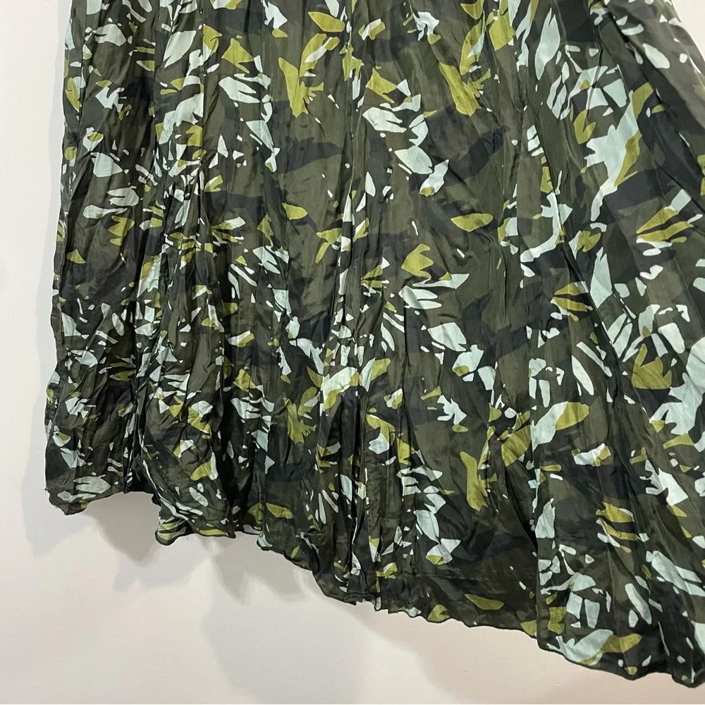 Chico's Silk Dark Green Leaf Print Fall Cameo Modest Elegant Maxi Skirt Size 16